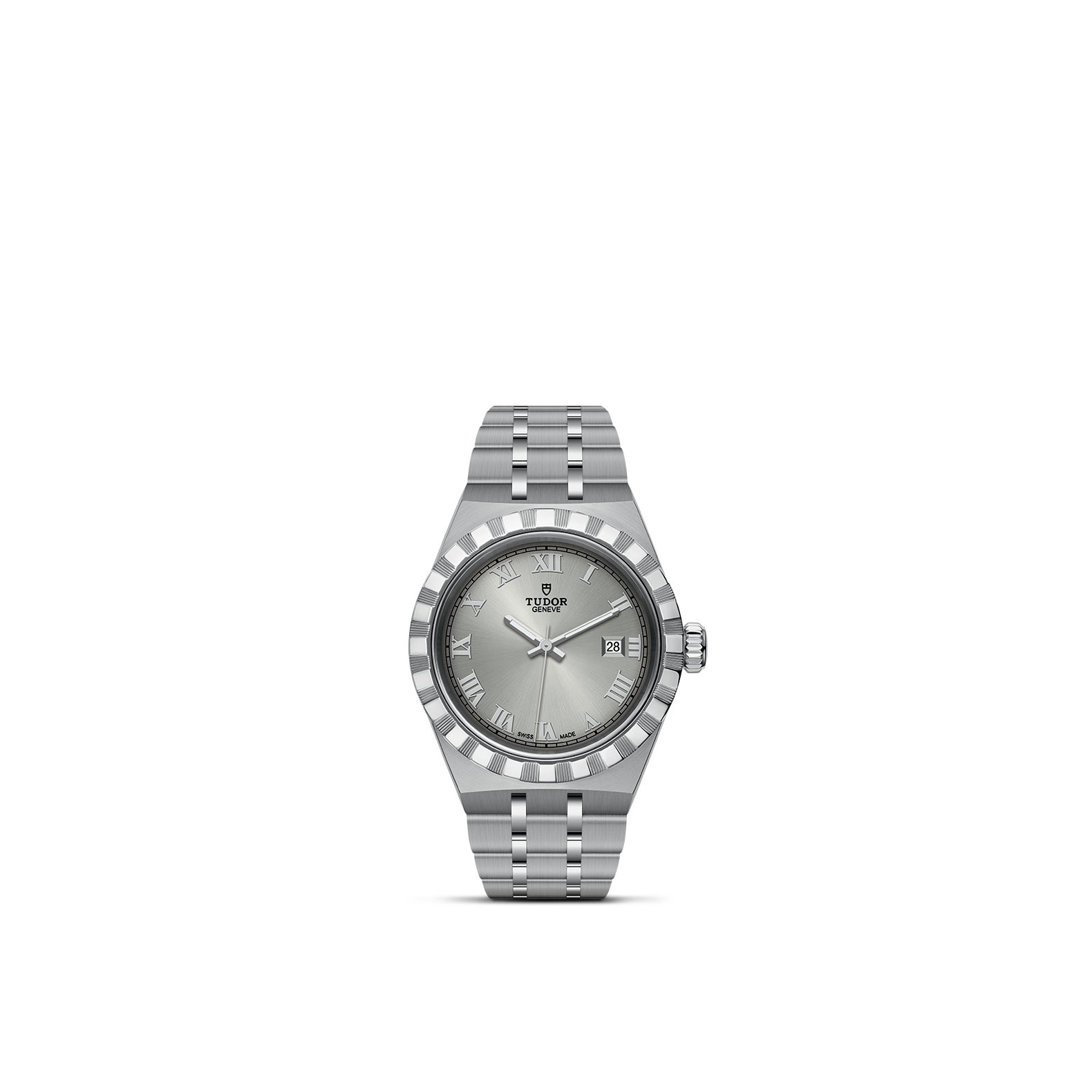 TUDOR TUDOR ROYAL standing upright, highlighting its classic design against a white background.