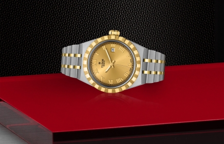 TUDOR TUDOR ROYAL laid down showcasing the champagne-colour dial and overall elegance.