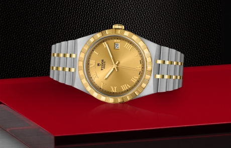 TUDOR TUDOR ROYAL laid down showcasing the champagne-colour dial and overall elegance.