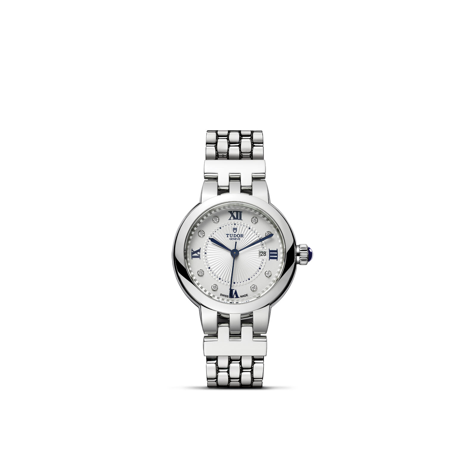 TUDOR CLAIR DE ROSE standing upright, highlighting its classic design against a white background.