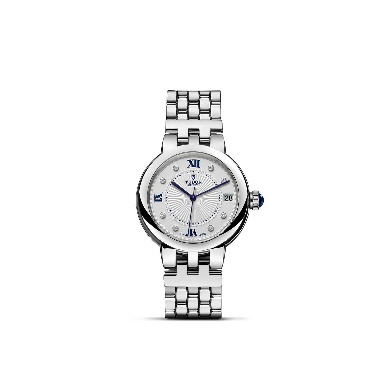 TUDOR CLAIR DE ROSE standing upright, highlighting its classic design against a white background.