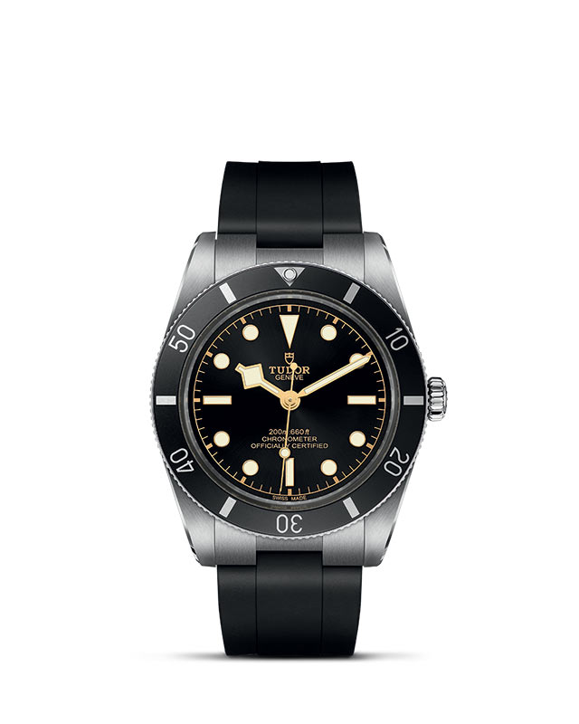 TUDOR BLACK BAY 54 presented upright against a white grid, focusing on its refined aesthetics.
