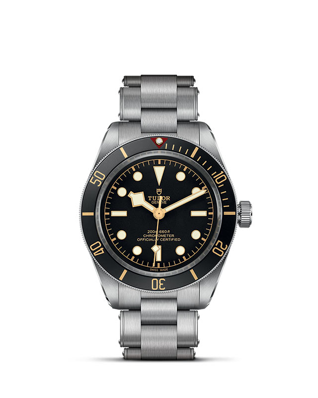 TUDOR BLACK BAY 58 presented upright against a white grid, focusing on its refined aesthetics.