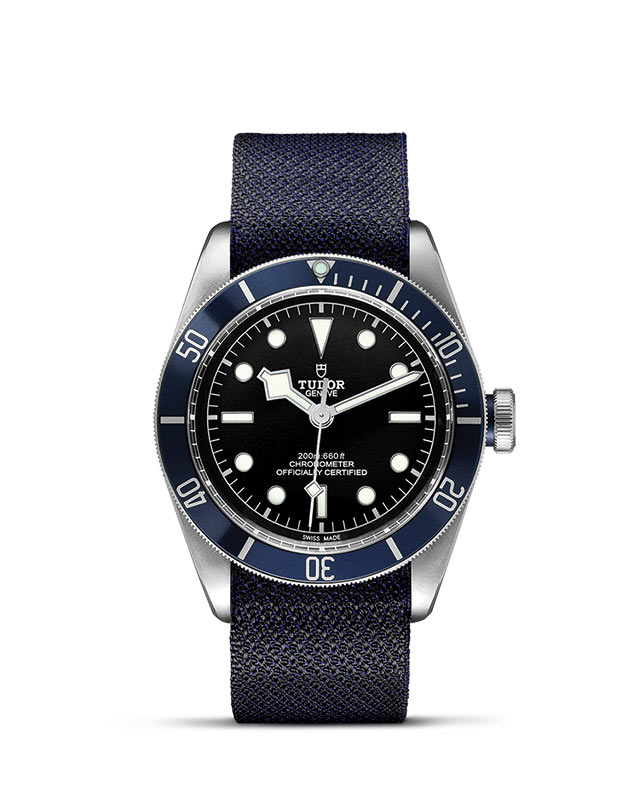 TUDOR BLACK BAY presented upright against a white grid, focusing on its refined aesthetics.
