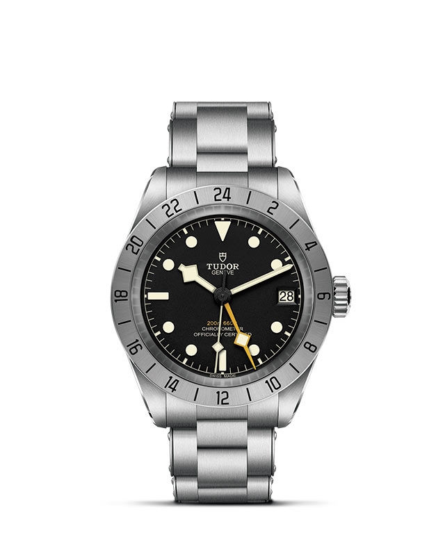 TUDOR BLACK BAY PRO presented upright against a white grid, focusing on its refined aesthetics.
