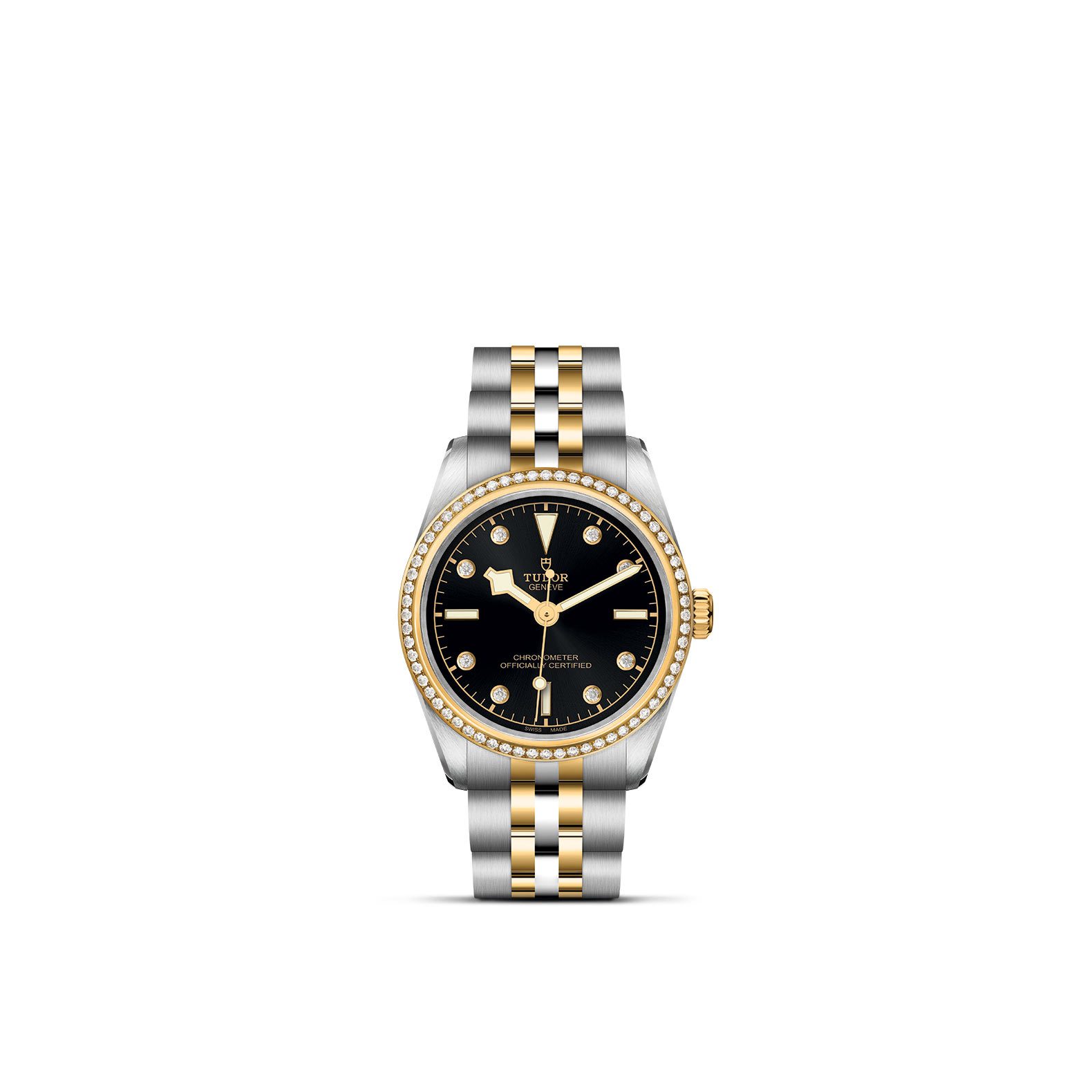 TUDOR BLACK BAY 31/36/39/41 standing upright, highlighting its classic design against a white background.