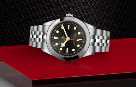 TUDOR BLACK BAY 31/36/39/41 laid down showcasing the anthracite  dial and overall elegance.