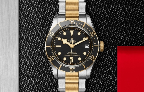 TUDOR BLACK BAY displayed in a flat lay view emphasizing its design and craftsmanship.