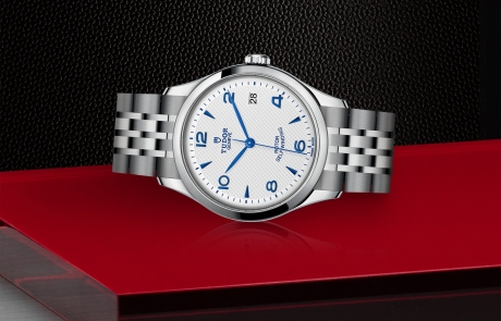 TUDOR 1926 laid down showcasing the opaline, embossed decoration, domed dial and overall elegance.
