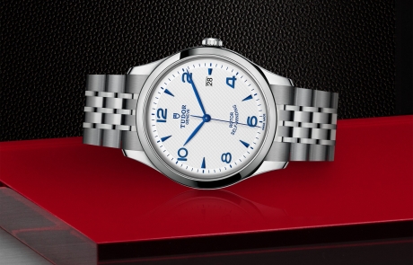 TUDOR 1926 laid down showcasing the opaline, embossed decoration, domed dial and overall elegance.