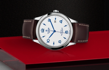 TUDOR 1926 laid down showcasing the opaline, embossed decoration, domed dial and overall elegance.