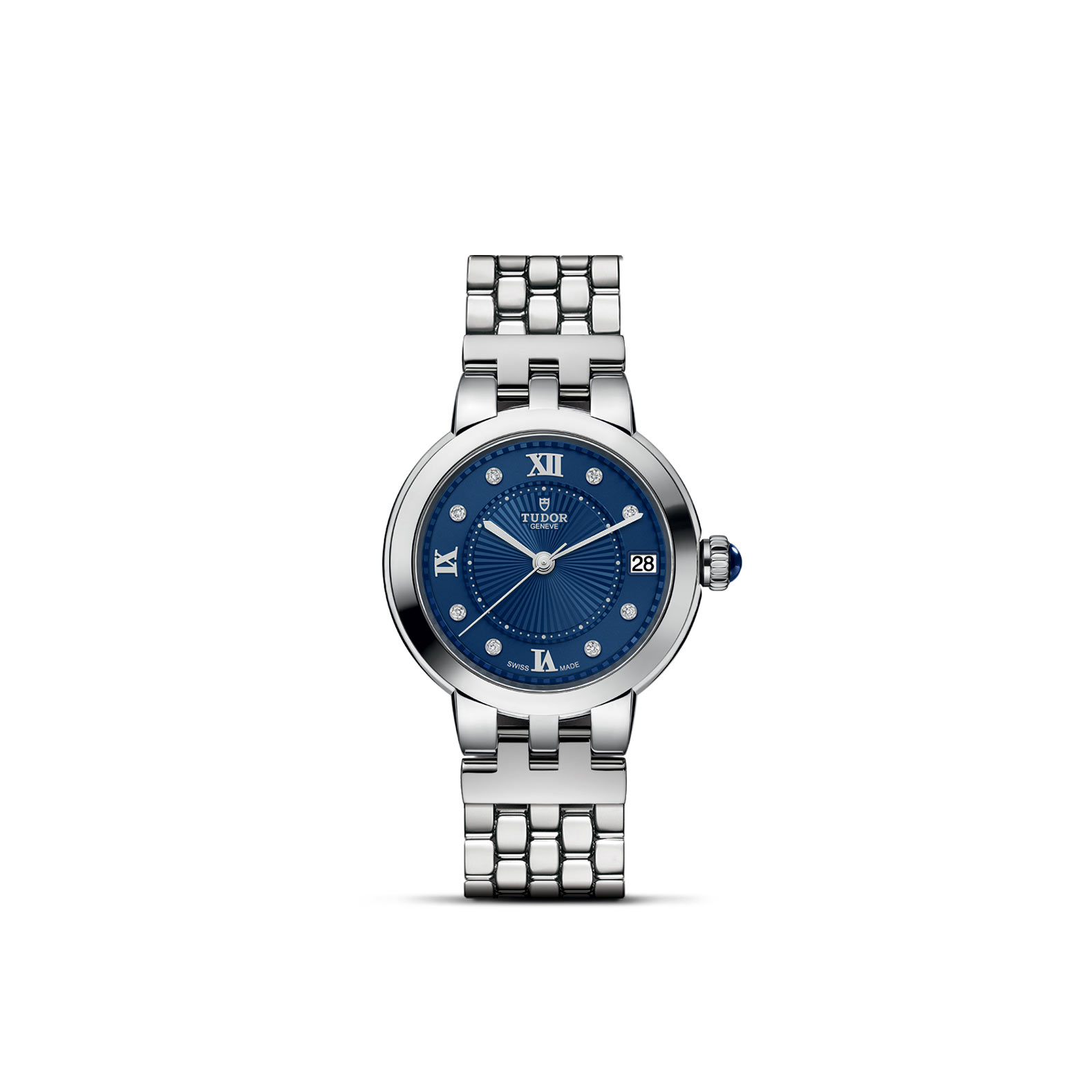 TUDOR CLAIR DE ROSE standing upright, highlighting its classic design against a white background.