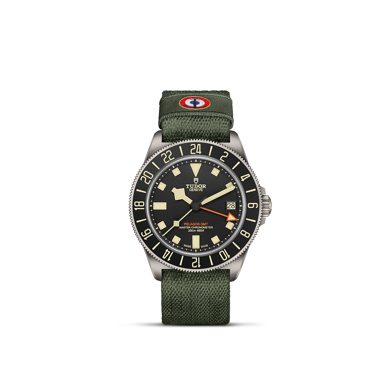 TUDOR PELAGOS FXD standing upright, highlighting its classic design against a white background.