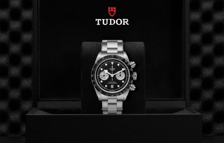TUDOR BLACK BAY CHRONO nestled in its presentation box, symbolizing the watch's premium status.
