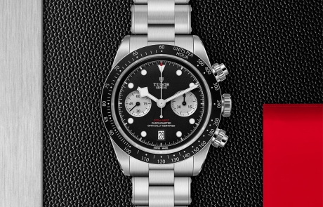 TUDOR BLACK BAY CHRONO displayed in a flat lay view emphasizing its design and craftsmanship.