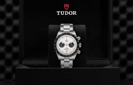 TUDOR BLACK BAY CHRONO nestled in its presentation box, symbolizing the watch's premium status.