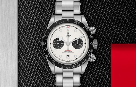 TUDOR BLACK BAY CHRONO displayed in a flat lay view emphasizing its design and craftsmanship.