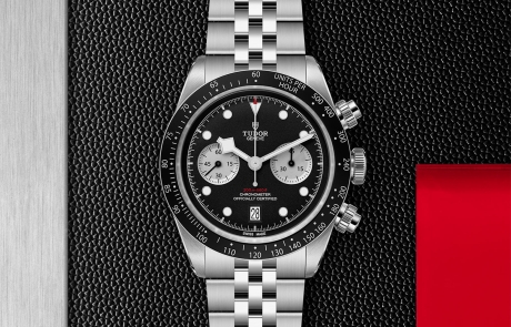 TUDOR BLACK BAY CHRONO displayed in a flat lay view emphasizing its design and craftsmanship.