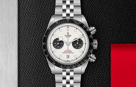 TUDOR BLACK BAY CHRONO displayed in a flat lay view emphasizing its design and craftsmanship.
