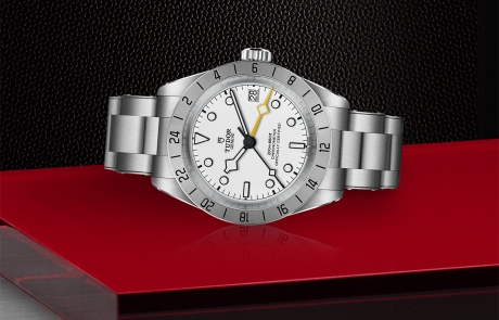TUDOR BLACK BAY PRO laid down showcasing the opaline, domed dial and overall elegance.