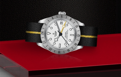 TUDOR BLACK BAY PRO laid down showcasing the opaline, domed dial and overall elegance.