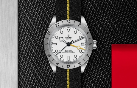 TUDOR BLACK BAY PRO displayed in a flat lay view emphasizing its design and craftsmanship.